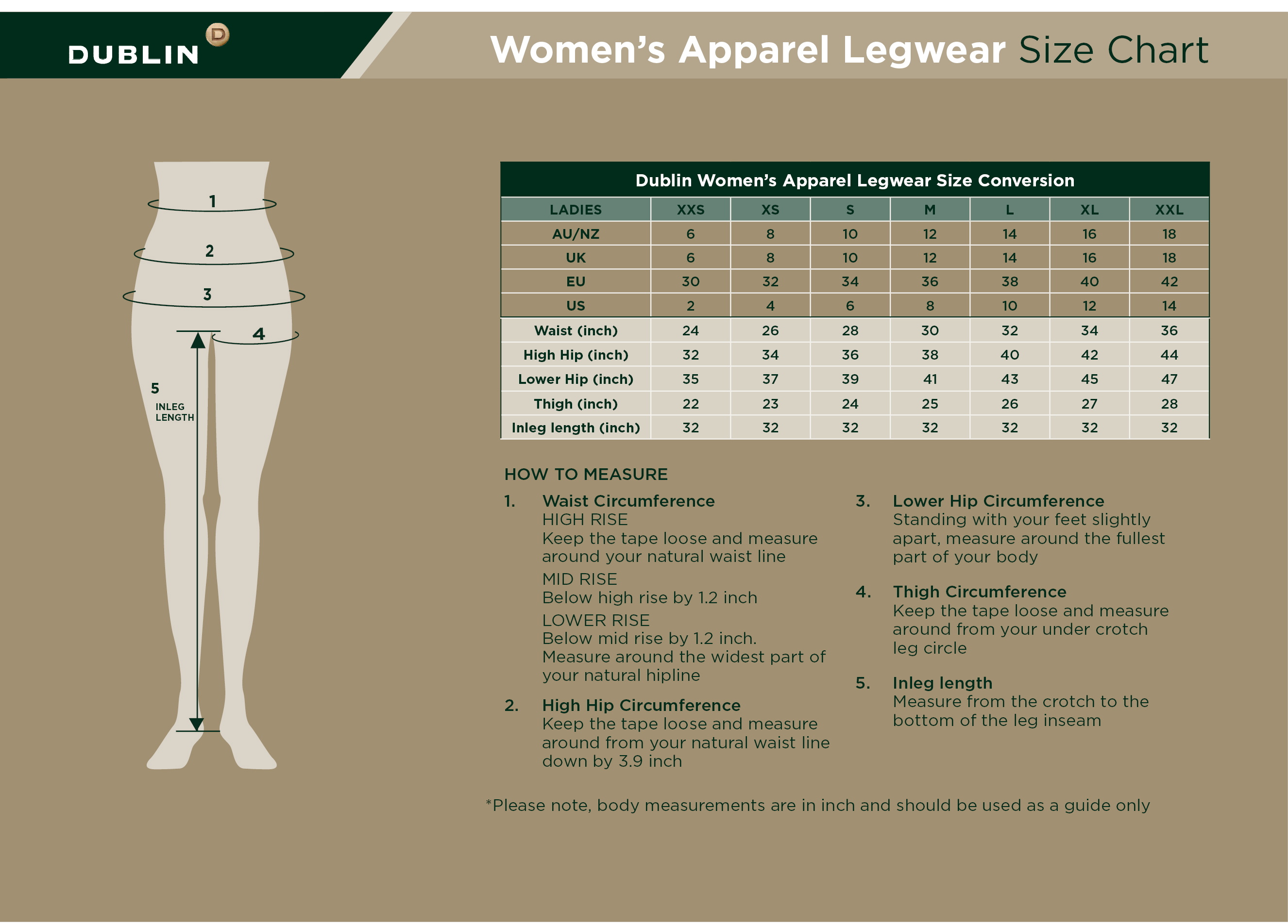 DUBLIN LEGWEAR 24  Size Chart